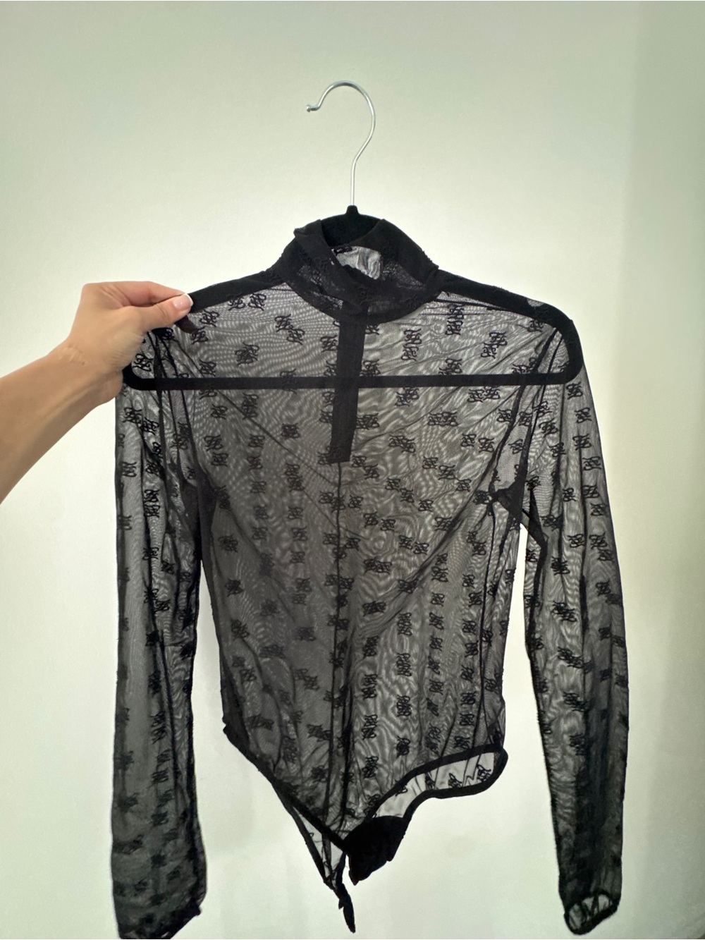 Fendi Black Sheer Lace High-Neck Bodysuit